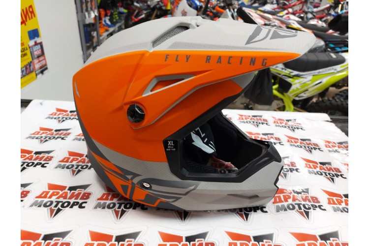 Шлем (кроссовый) FLY RACING KINETIC STRAIGHT EDGE оранжевый/серый матовый (2021) 