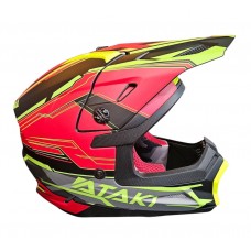 Шлем кроссовый детский ATAKI SC-18 красный/серый/кислотно зеленый матовый