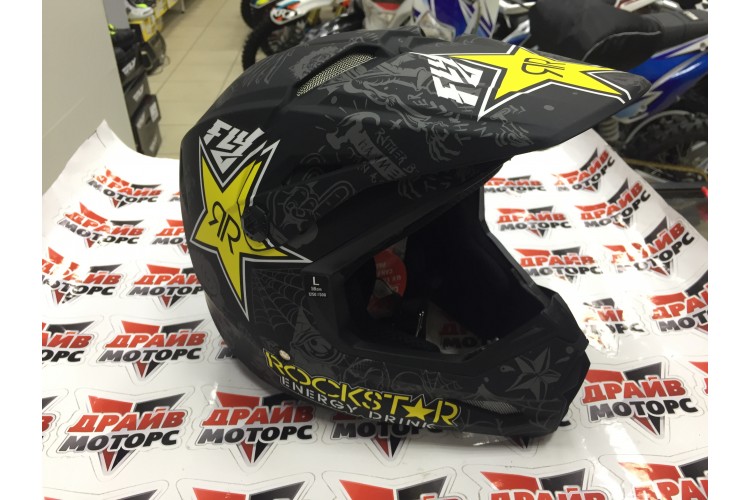 Шлем (кроссовый) FLY RACING ELITE ROCKSTAR черный/желтый матовый  (2018)  